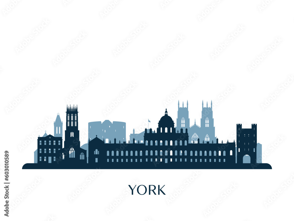 York skyline, monochrome silhouette. Vector illustration.