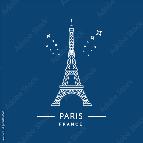 Fototapeta Naklejka Na Ścianę i Meble -  Eiffel tower line art icon. Outline Eiffel tower, Paris template. France landmark. Vector illustration.