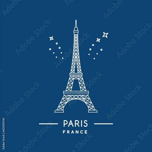 Eiffel tower line art icon. Outline Eiffel tower, Paris template. France landmark. Vector illustration.