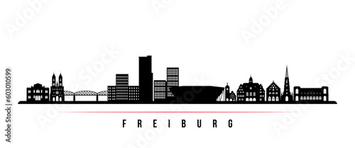 Freiburg skyline horizontal banner. Black and white silhouette of Freiburg, Germany. Vector template for your design.