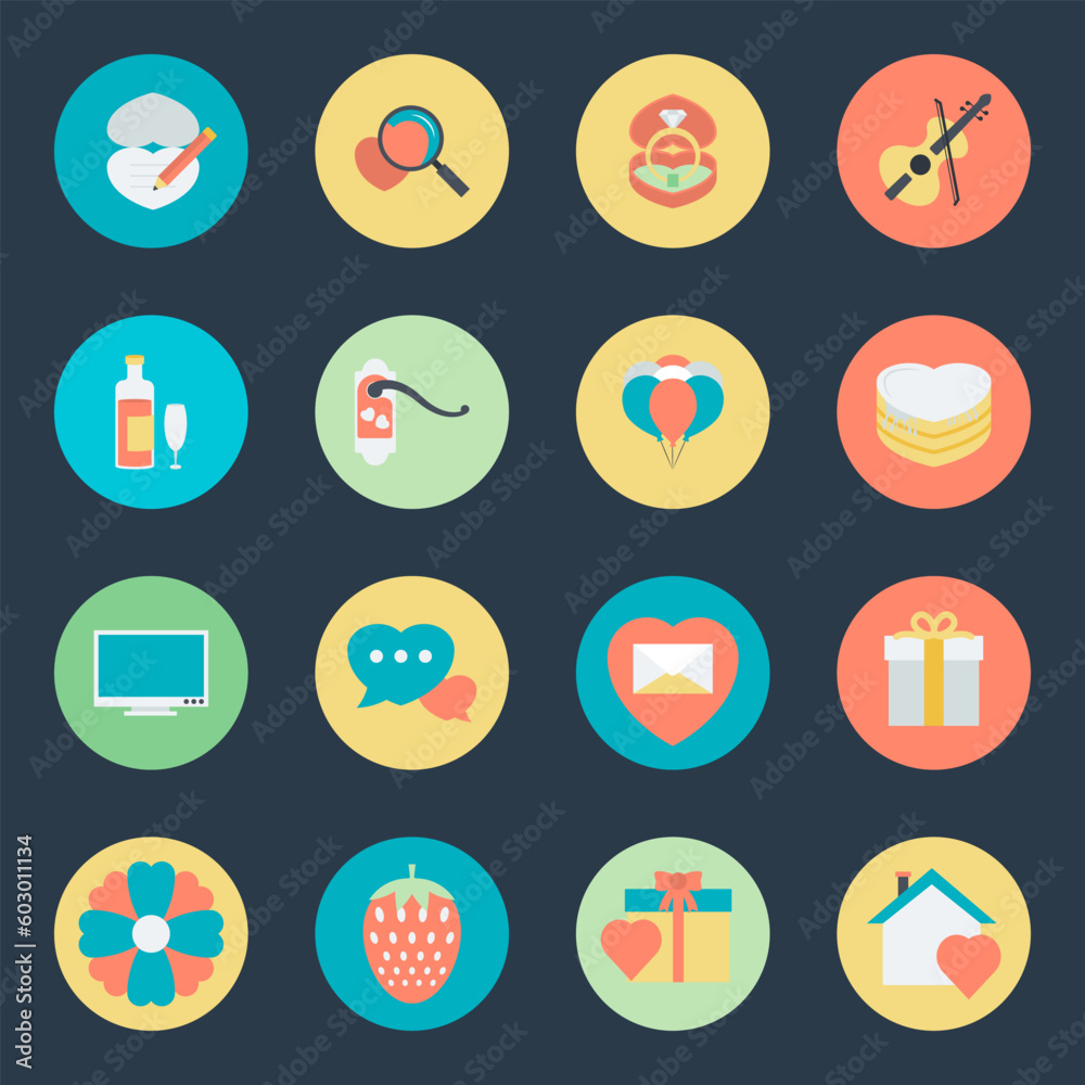 Collection of Love and Romance Flat Icons 

