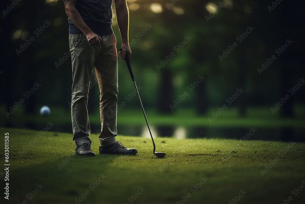 Fototapeta premium A Man playing golf in the golf course, AI Generated
