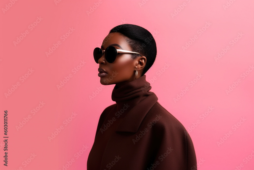 Portrait of a beautiful african model on a pink background. AI
