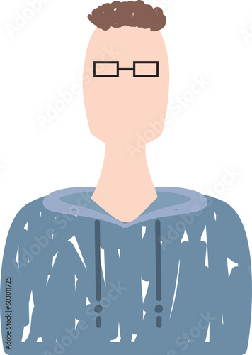 メガネをかけてパーカーを着た男性の上半身イラスト