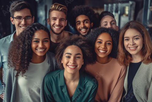 Group of young multiracial people smiling on camera. AI