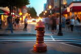 A fire hydrant in the middle of a busy sidewalk. generative AI