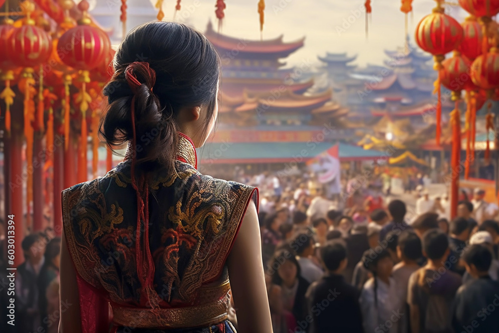 a girl in watching a Dragon Boat Festival. generative AI