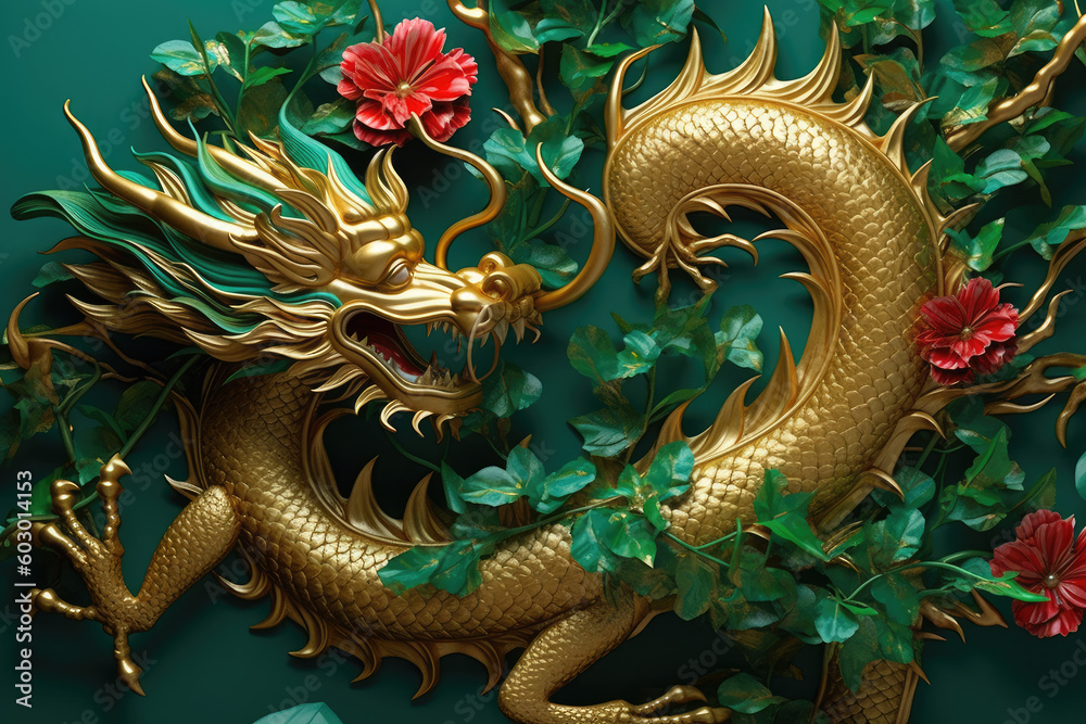 Happy Chinese New Year 2024 Dragon Zodiac Paper Cut Style Dragon with Flowers,wall art, wallpaper. Generative Ai Happy Chinese New Year 2024 Dragon Zodiac Paper Cut Style Dragon with Flowers,wall art, wallpaper. Generative Ai