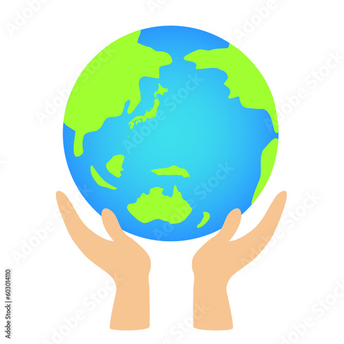 Globe of Earth holding on hands. Peace  ecology  save world concept.