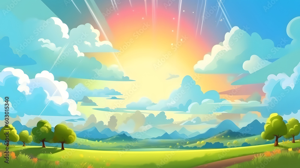 Fototapeta premium Cartoon sunny day, background. Generative AI
