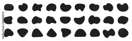 Liquid black blotch shape vector set. Abstract forms blob paint ink splashes. Liquid random shapes silhouette drop in flat style