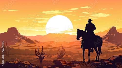 The American West: A Cowboy's Freedom on Horseback in the Prairie: Generative AI © AIGen
