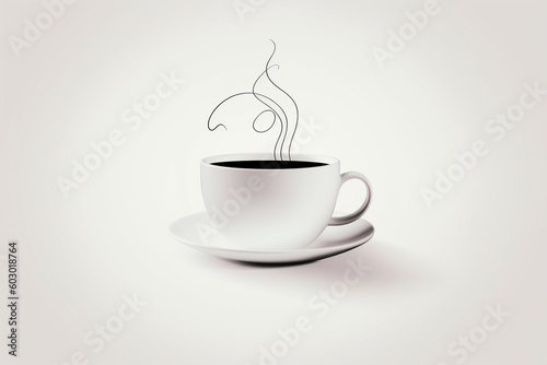 A minimalist coffee cup design with a sleek white background, accentuated by a single line drawing of a coffee cup and steam, representing simplicity and purity Generative AI
