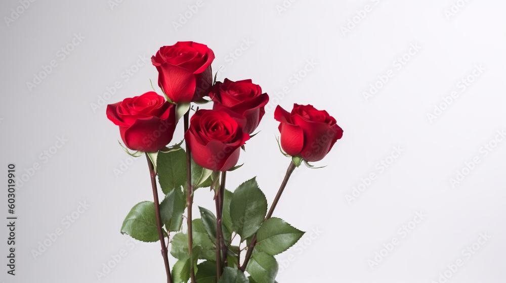 Fototapeta premium A bunch of red roses sitting on top of a table. Generative AI.