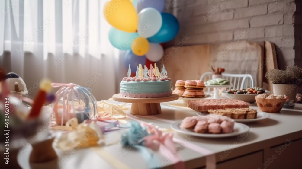 Regenbogen Bunt Babyshower Kinder Baby Geburtstag Kuchen Balloons Geschenke Generative AI