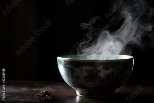 A peaceful moment captured as steam rises from a teacup  symbolizing the harmony and tranquility sought in a traditional Chinese tea ceremony Generative AI
