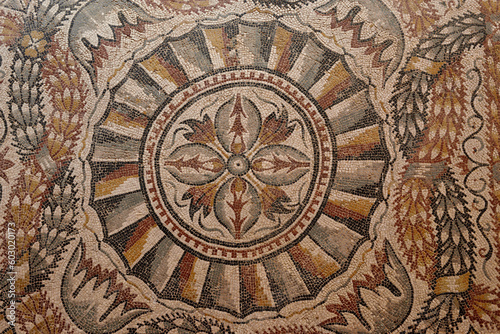 ANCIENT ROMAN MOSAICS FROM THE ARCHEOLOGICAL SITE OF TIMGAD IN ALGERIA