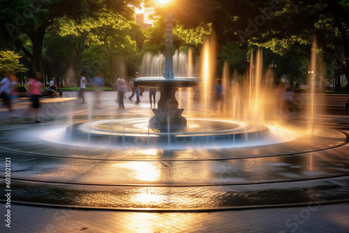 A public water fountain, Long-exposure photography. generative AI