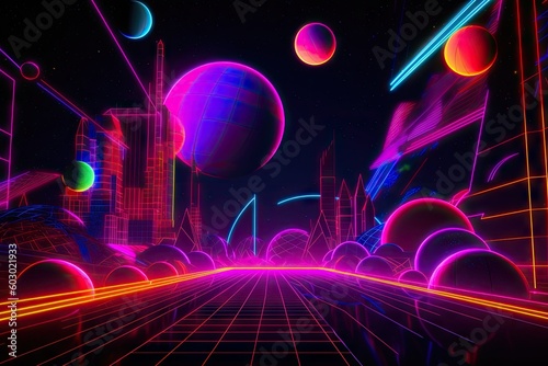 Abstract geometric background center perspective with neon lines. Generative ai
