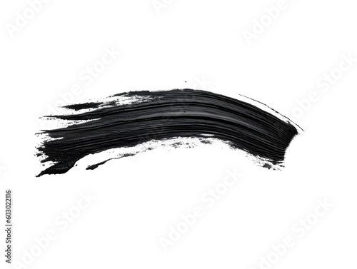 Black mascara texture, brush stroke isolated on white background. Cosmetic product swatch.