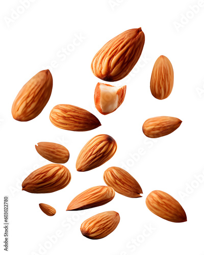 Falling almond isolated on transparent background photo