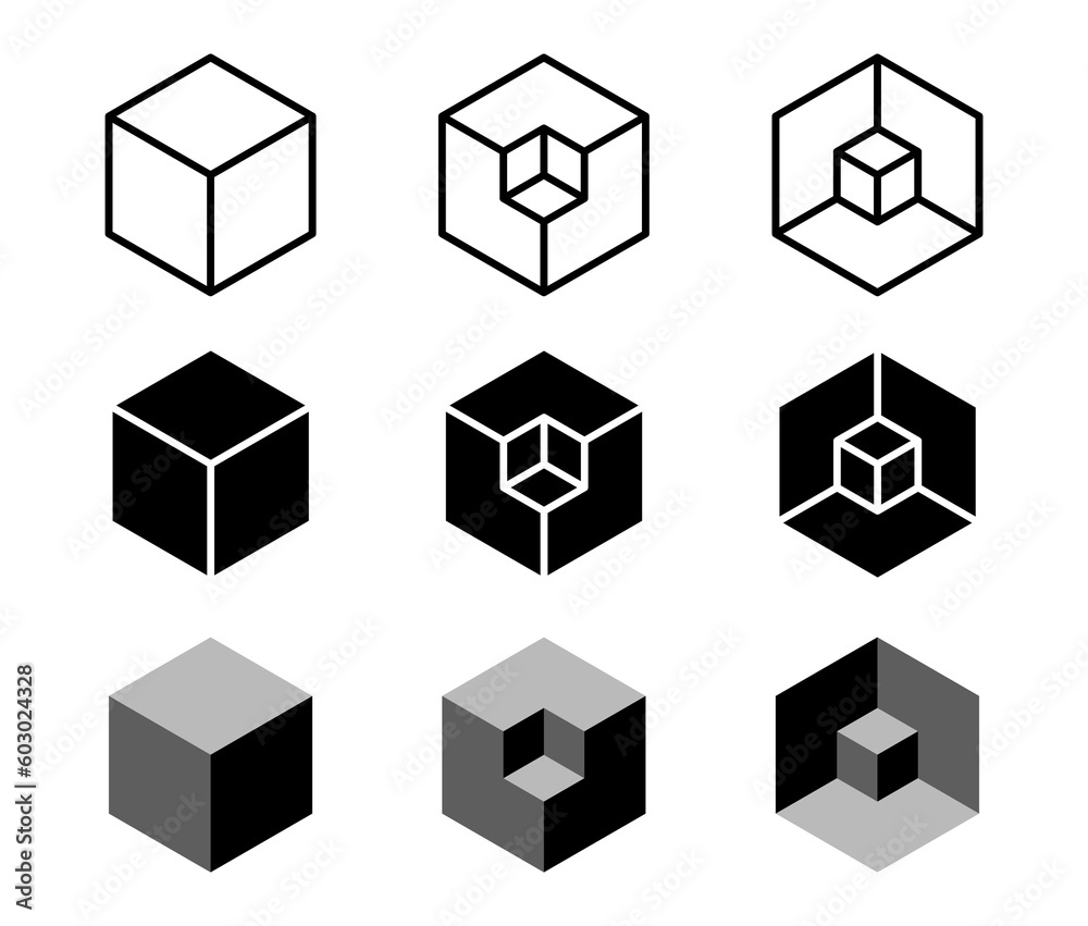Cube isometric vector icon set. 3d cube object geometric shapes