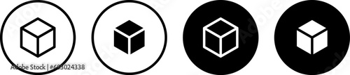 Cube vector icon set. 3D Cube line in circle symbol. Augmented reality logo for website design and mobile apps