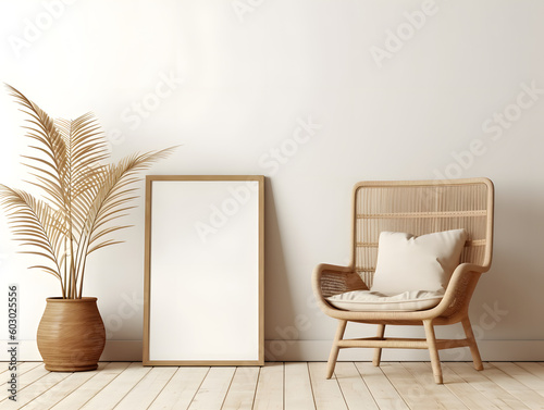 Mock up poster frame in modern interior background. Scandinavian style.