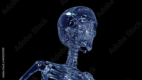 3d medical illustration of a man's skull and cervical spine