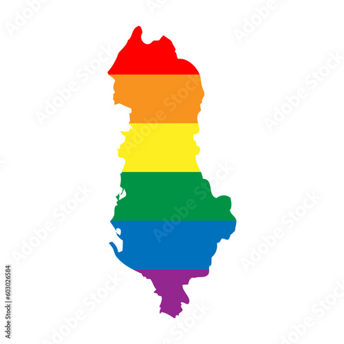 Albania country silhouette. Country map silhouette in rainbow colors of LGBT flag.
