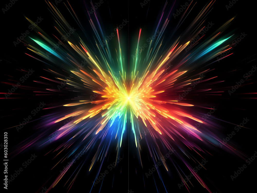 bright light colorful burst on a black background. generative AI bright light colorful burst on a black background. generative AI