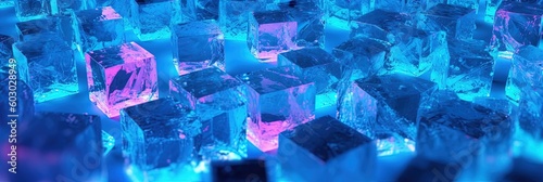 Neon ice cubes as abstract 3d geometry background illustration. Generative ai