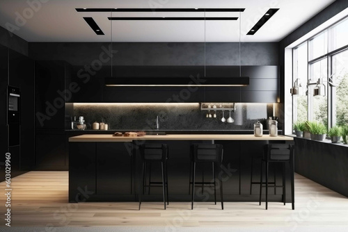 Interior, Modern kitchen. Generative AI