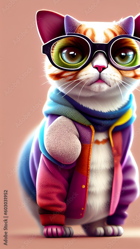 Fototapeta premium cute cat with trending glasses| AI image
