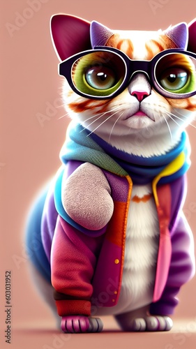 cute cat with trending glasses| AI image