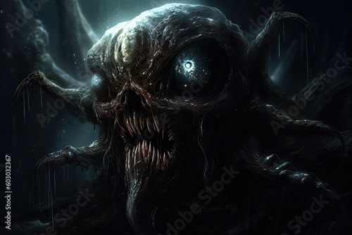 Cosmic Horrors of a Dark Halloween Dream - Generative Alien Creatures & Daemonic Fears, Generative AI photo