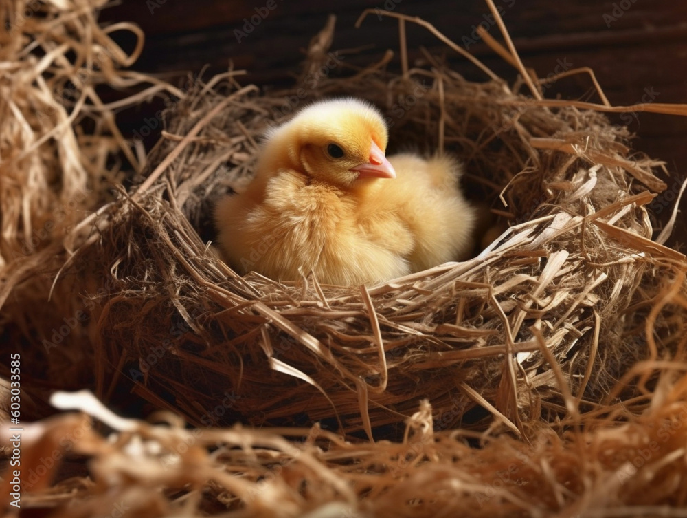 Chicken in a straw nest. AI generated Chicken in a straw nest. AI generated