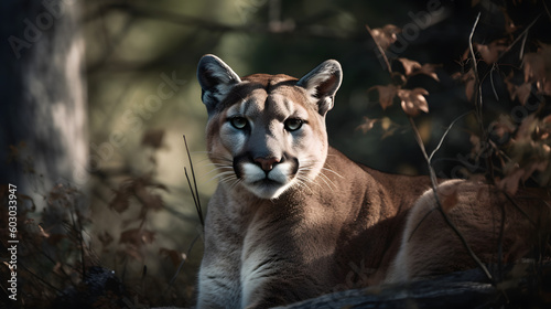 Cougar in nature. Generative AI photo