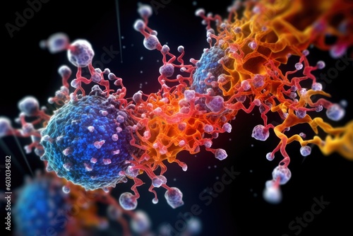 Artistic rendering of RNA proteins attacking cancer cells - AI Generated photo