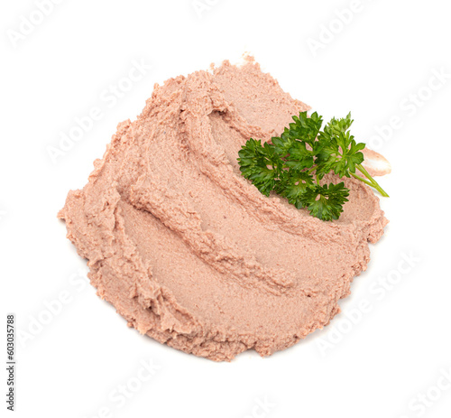 Meat Paste Isolated, Tuna Pate Smear, Chopped Liver Mousse, Fish Paste on White photo
