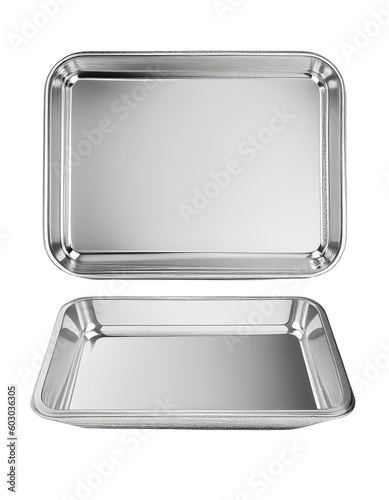 Empty silver tray on transparent background, created with generative AI