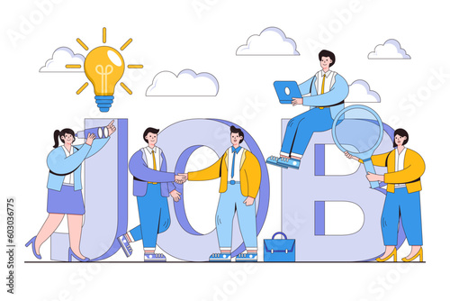 Vector illustration of job search, recruitment, workgroup and freelance with business people characters