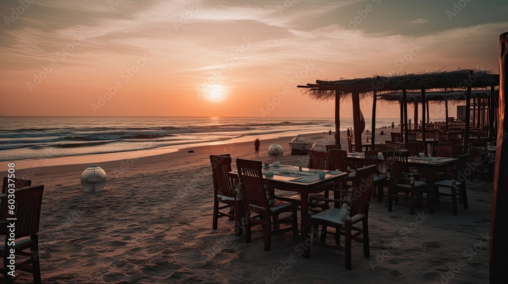 Summer Sunset at the Beach-Side Eatery - the Perfect Vacation Destination, Generative AI