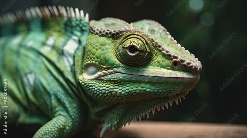 Wildlife Closeup: Macro Portrait of a Green Iguana Lizard in Its Natural Habitat. Generative AI