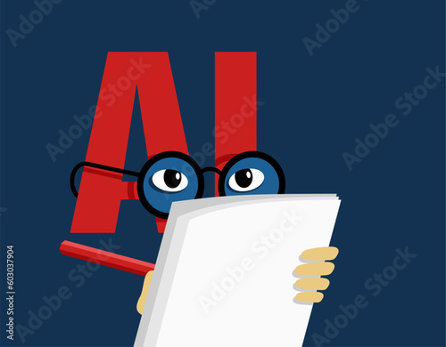 Cartoon AI chatbot writing some text for user