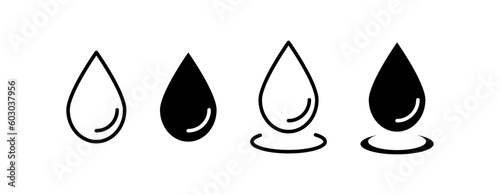 Vector black drop icons set on white background