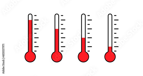 illustration of red thermometers with different levels, flat style, icon