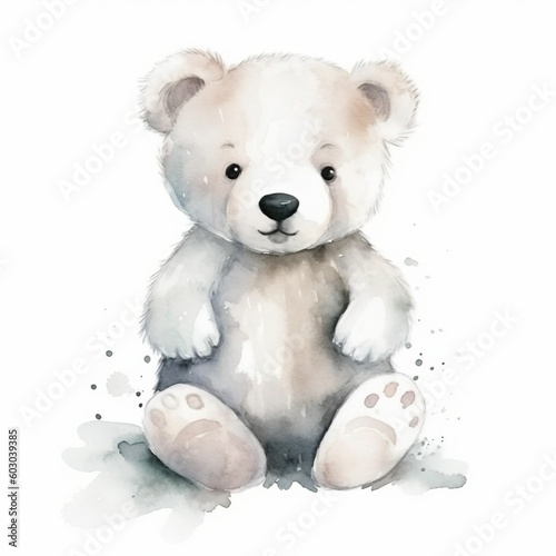 Watercolor full body baby bear with white background With Generative AI technology © LaxmiOwl