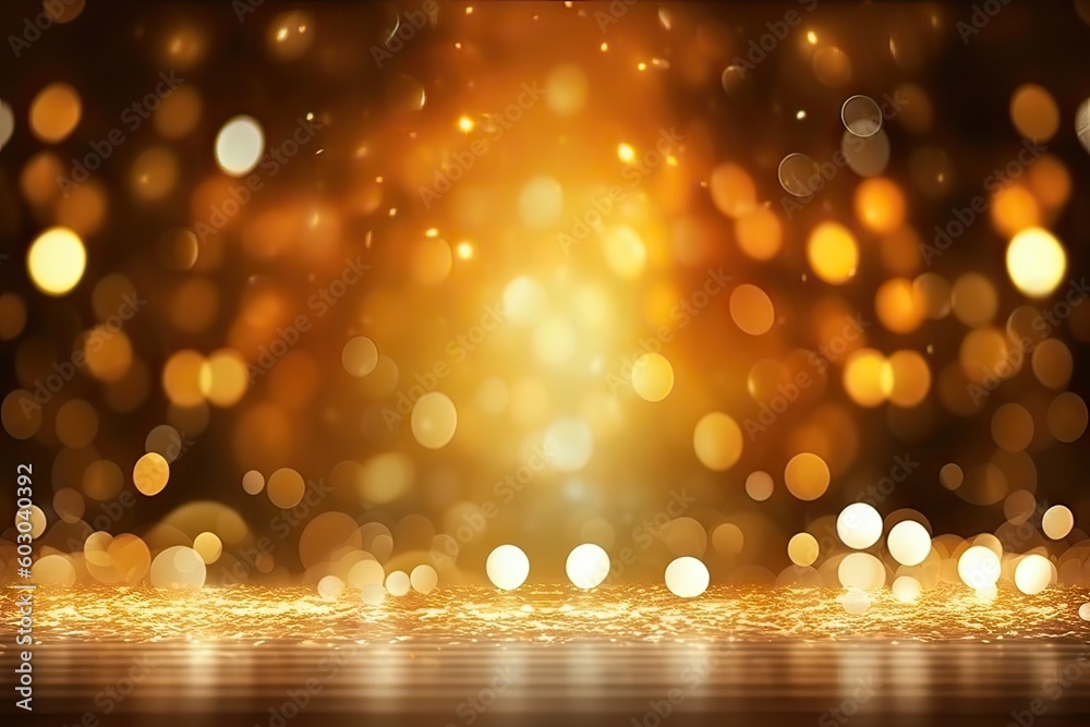 Bright and Glowing Golden Glitter on Abstract Light Background. Generative AI illustrations.