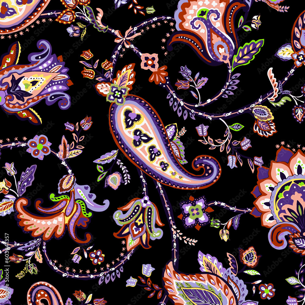Fototapeta premium Seamless paisley pattern, ethnic floral design.